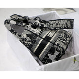 Medium Lady D-Lite Bag Black and White Around the World Embroidery M0565