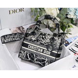 Medium Lady D-Lite Bag Black and White Around the World Embroidery M0565