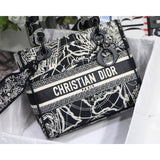 Medium Lady D-Lite Bag Black and White Around the World Embroidery M0565