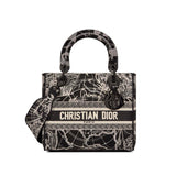 Medium Lady D-Lite Bag Black and White Around the World Embroidery M0565