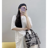 Medium Lady D-Lite Bag Black and White Around the World Embroidery M0565