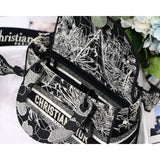 Medium Lady D-Lite Bag Black and White Around the World Embroidery M0565
