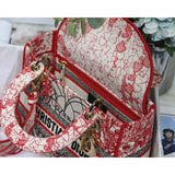 Medium Lady D-Lite Bag Red and White D-Royaume d'Amour Embroidery M0565