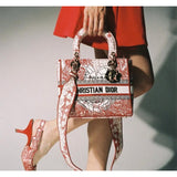 Medium Lady D-Lite Bag Red and White D-Royaume d'Amour Embroidery M0565
