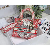 Medium Lady D-Lite Bag Red and White D-Royaume d'Amour Embroidery M0565