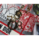 Medium Lady D-Lite Bag Red and White D-Royaume d'Amour Embroidery M0565