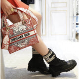 Medium Lady D-Lite Bag Red and White D-Royaume d'Amour Embroidery M0565