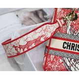 Medium Lady D-Lite Bag Red and White D-Royaume d'Amour Embroidery M0565