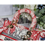 Medium Lady D-Lite Bag Red and White D-Royaume d'Amour Embroidery M0565
