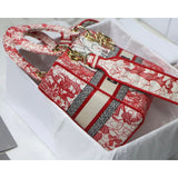 Medium Lady D-Lite Bag Red and White D-Royaume d'Amour Embroidery M0565