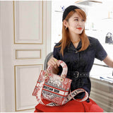 Medium Lady D-Lite Bag Red and White D-Royaume d'Amour Embroidery M0565
