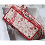 Medium Lady D-Lite Bag Red and White D-Royaume d'Amour Embroidery M0565