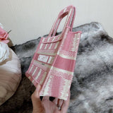 Mini Book Tote Pink D-Stripes Embroidery S5475