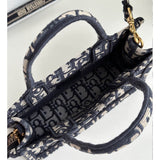 Mini Book Tote With Strap Blue and Beige Oblique Embroidery S5573