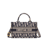 Christian   Mini Book Tote With Strap Blue and Beige Oblique Embroidery S5573