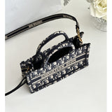 Mini Book Tote With Strap Blue and Beige Oblique Embroidery S5573