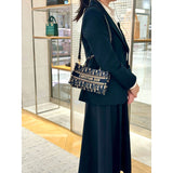 Mini Book Tote With Strap Blue and Beige Oblique Embroidery S5573