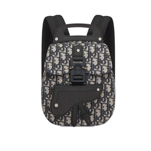 Christian   Mini Saddle Backpack Navy Blue   Oblique Jacquard 1AD086