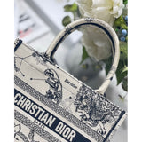 Small Book Tote Bag 26cm Latte Toile De Jouy Zodiac Embroidery Beige
