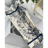 Small Book Tote Bag 26cm Latte Toile De Jouy Zodiac Embroidery Beige