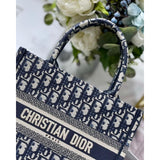 Small Book Tote Bag 26cm Oblique Embroidery Blue
