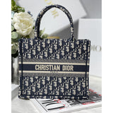 Small Book Tote Bag 26cm Oblique Embroidery Blue
