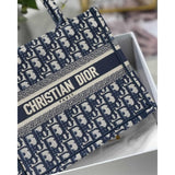 Small Book Tote Bag 26cm Oblique Embroidery Blue