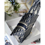 Small Book Tote Bag 26cm Oblique Embroidery Blue