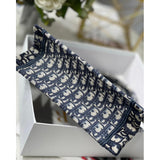 Small Book Tote Bag 26cm Oblique Embroidery Blue