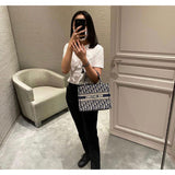 Small Book Tote Bag 26cm Oblique Embroidery Blue