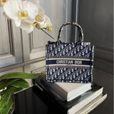 Small Book Tote Bag 26cm Oblique Embroidery Blue