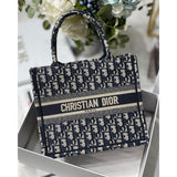 Small Book Tote Bag 26cm Oblique Embroidery Blue