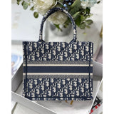 Small Book Tote Bag 26cm Oblique Embroidery Blue