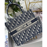 Small Book Tote Bag 26cm Oblique Embroidery Blue