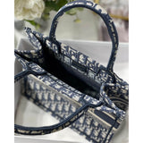 Small Book Tote Bag 26cm Oblique Embroidery Blue