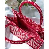 Small Book Tote Bag 26cm Oblique Embroidery Red