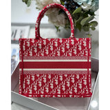Small Book Tote Bag 26cm Oblique Embroidery Red