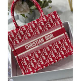 Small Book Tote Bag 26cm Oblique Embroidery Red