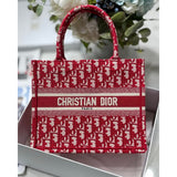 Small Book Tote Bag 26cm Oblique Embroidery Red
