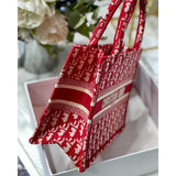Small Book Tote Bag 26cm Oblique Embroidery Red