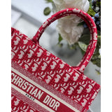 Small Book Tote Bag 26cm Oblique Embroidery Red