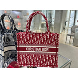 Small Book Tote Bag 26cm Oblique Embroidery Red