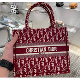 Small Book Tote Bag 26cm Oblique Embroidery Red