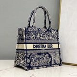 Small Book Tote Bag 26cm Toile De Jouy Embroidery Blue