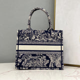 Small Book Tote Bag 26cm Toile De Jouy Embroidery Blue