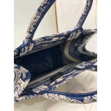 Small Book Tote Bag 26cm Toile De Jouy Embroidery Blue