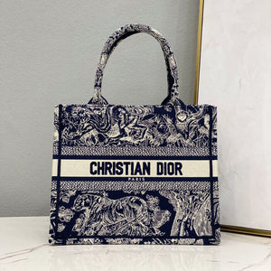 Christian   Small Book Tote Bag 26cm Toile De Jouy Embroidery Blue