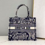 Small Book Tote Bag 26cm Toile De Jouy Embroidery Blue