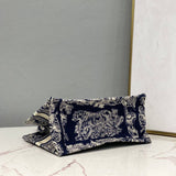 Small Book Tote Bag 26cm Toile De Jouy Embroidery Blue