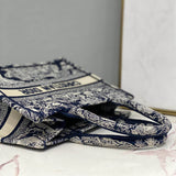 Small Book Tote Bag 26cm Toile De Jouy Embroidery Blue